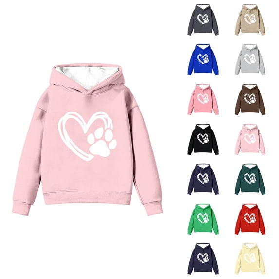 Girls Puppy Heart Print Hoodie Sweatshirt Casual Pullover Long Sleeve Crewneck Cute Jacket Top for Kids