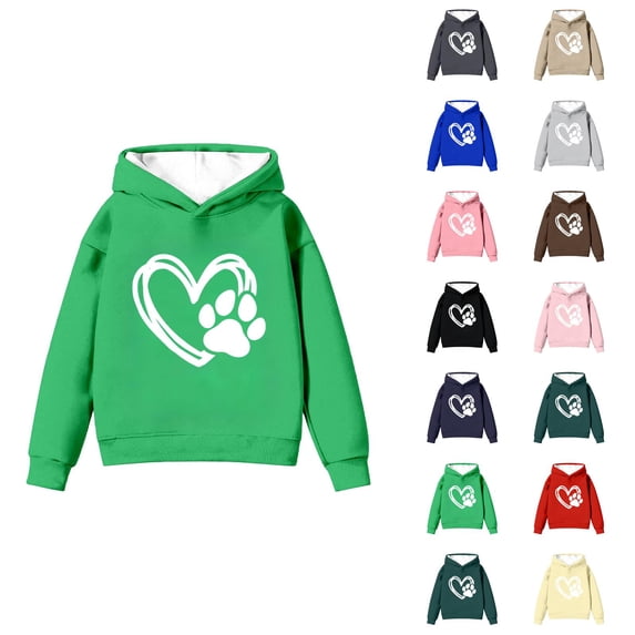 Girls Puppy Heart Print Hoodie Sweatshirt Casual Pullover Long Sleeve Crewneck Cute Jacket Top for Kids