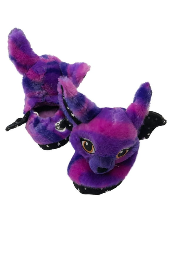 Girls Purple Bat Build A Bear Slippers Sparkle Star Halloween Shoes Medium 12-13