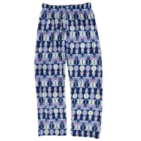 Girls Purple & Blue Fleece Sleep Pants Snowman Pajama Bottoms Lounge Size L