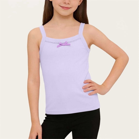 Girls Purple Cotton Lace Bow Tank Top 100 Percent Breathable Sleeveless Cami Undershirt for Kids,Size 3-4 T