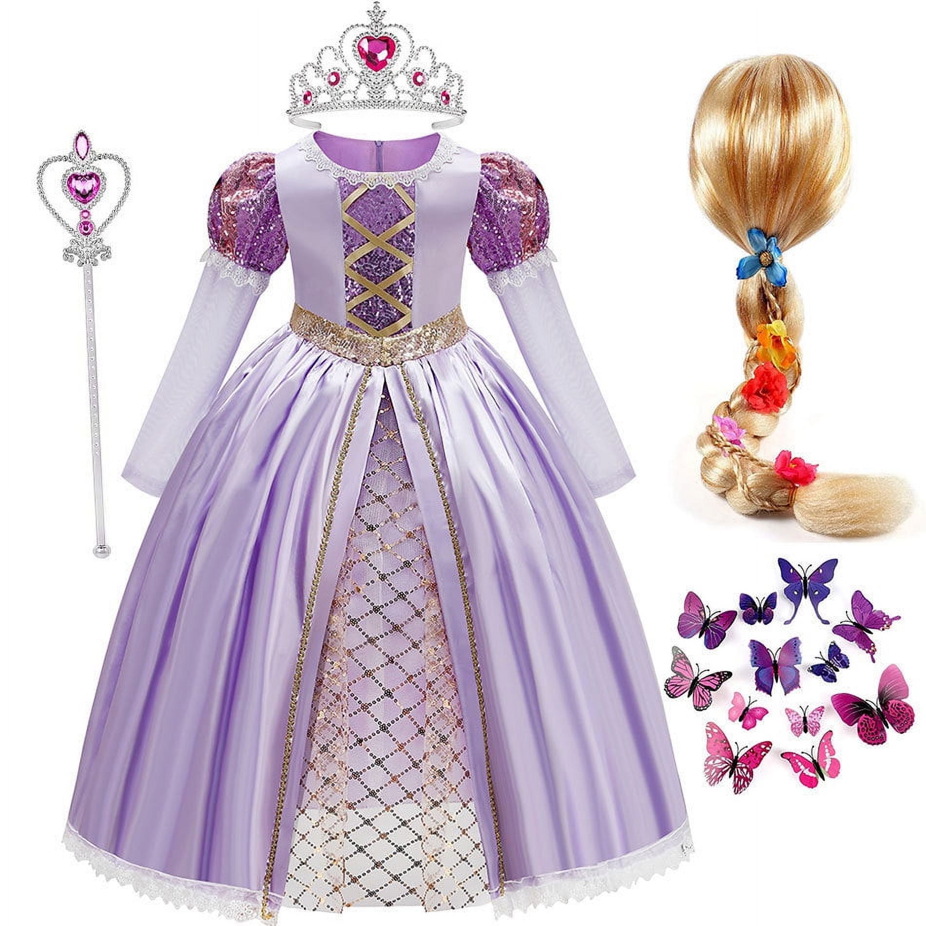 Girls Purple Dress Princess Costume for Rapunzel Tangled Puff Long