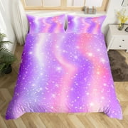 Girls Purple Galaxy Bedding Set Full,Kids Teens Constellation Comforter Cover,Women Rainbow Ombre Duvet Cover,Tie Dye Pastel Bed Cover Glitter Starry Sky Stars Bedspread Cover With 2 Pillow Cases