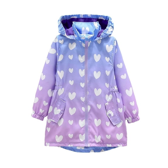 Girls' Purple Heart Print Fleece Lined Hooded Jacket Fleece Zip Up Outerwear with Pockets,Size 4 T