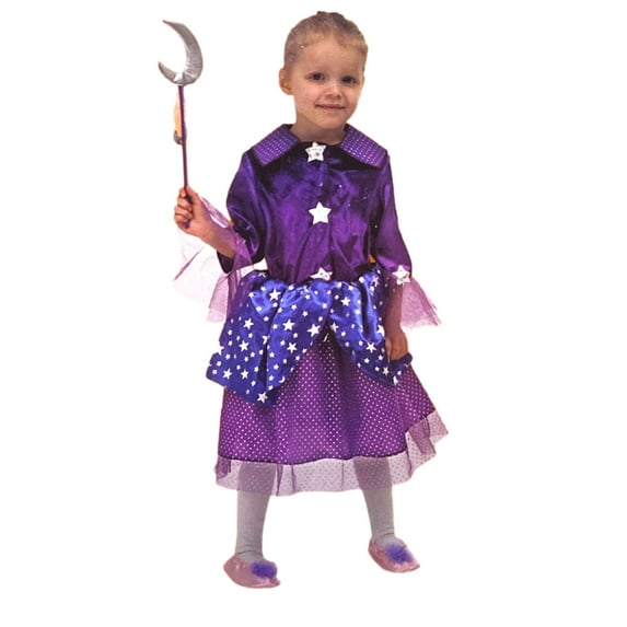 Girls Purple Magical Wizardress Dress & Wand Halloween Costume Medium (4-6)