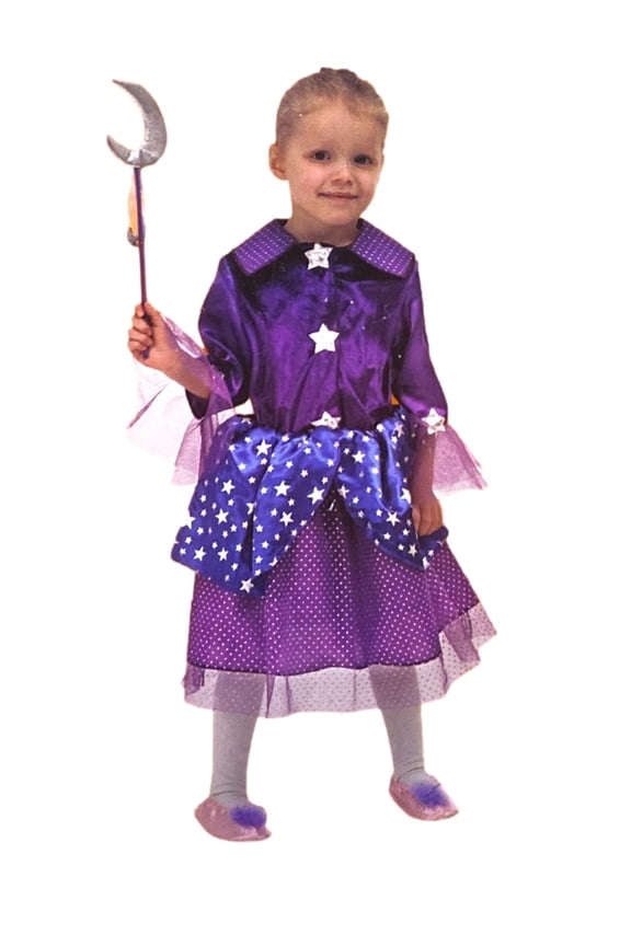 Girls Purple Magical Wizardress Dress & Wand Halloween Costume Medium (4-6)