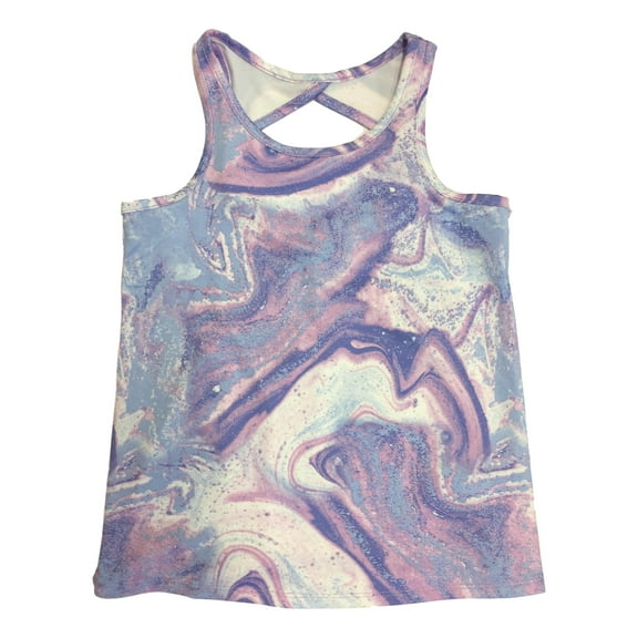 Girls Purple Marble Cut Out Back Tank Top Workout Sleeveless Shirt Medium (7-8)