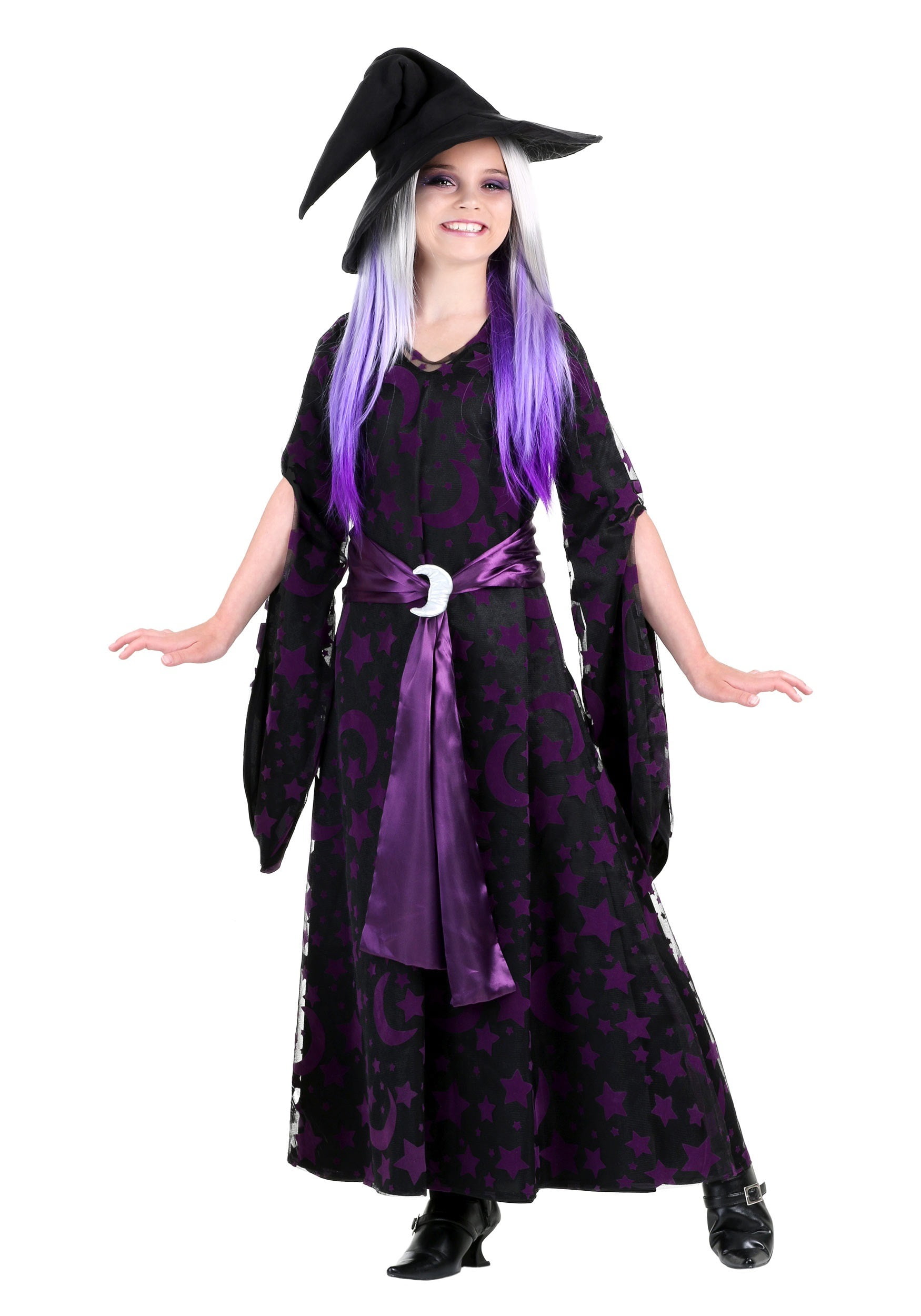 XS Black and Purple Polyester Moon Witch Costume Dress