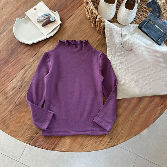 Girls Purple Ruffled Mock Turtleneck Long Sleeve Top - 100% Cotton Soft Skin-Friendly Casual Layering Shirt for Kids Kids (1-7 Years, Machine-Washable),Size 2-3T