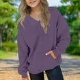 thumbnail image 1 of Girls Purple V-Neck Pullover Sweatshirt, 95% Polyester 5% Spandex Soft Stretch, Relaxed Fit with Kangaroo Pocket, Sensitive Skin Friendly for Girls 4-12,Size 5 T, 1 of 8