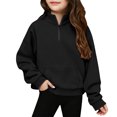 thumbnail image 1 of Girls Quarter Zip Pullover Sweatshirt Solid Color Stand Collared Long Sleeve Casual Top Loose Fit Fashion Hoodie Free Sweatshirt for Kids Daily School Outdoor Wear(Black,13-14 Years), 1 of 2