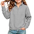thumbnail image 1 of Girls Quarter Zip Sweatshirt Long Sleeve Turtleneck Fashion Casual Kids Pullover Tops Gray 9-10 Years, 1 of 6