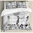 thumbnail image 1 of Girls Queen Size Duvet Cover Set, Fashion Show with Catwalk Mannequins Audience Supermodel Human Crowd Illustration, Decorative 3 Piece Bedding Set with 2 Pillow Shams, White Black, by Ambesonne, 1 of 3