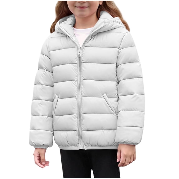 Girls Quilted Puffer Jacket Casual Cute Long Sleeve Full Zip Hooded Down Coat Loose Lightweight Winter Warm Outwear With Pocket