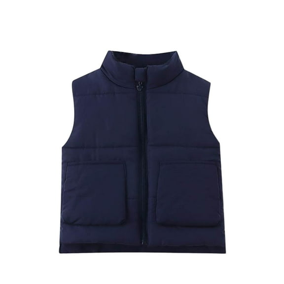 Girls Quilted Puffer Vests Toddler Zipper Cotton Padded Vest Stand Collar Winter Warm Trendy Sleeveless Jackets Navy, 7 Years