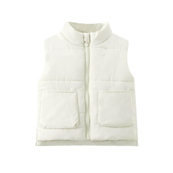 Girls Quilted Puffer Vests Toddler Zipper Cotton Padded Vest Stand Collar Winter Warm Trendy Sleeveless Jackets White, 0 Year