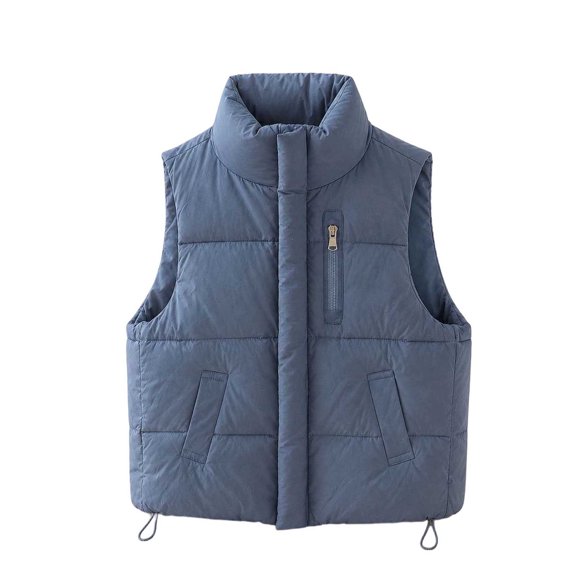 Girls Quilted Sleeveless Vest, Stand Collar Full Zip Padded Jacket, Solid Soft Warm Coat with Pockets, Casual Fall Winter Layer for Kids