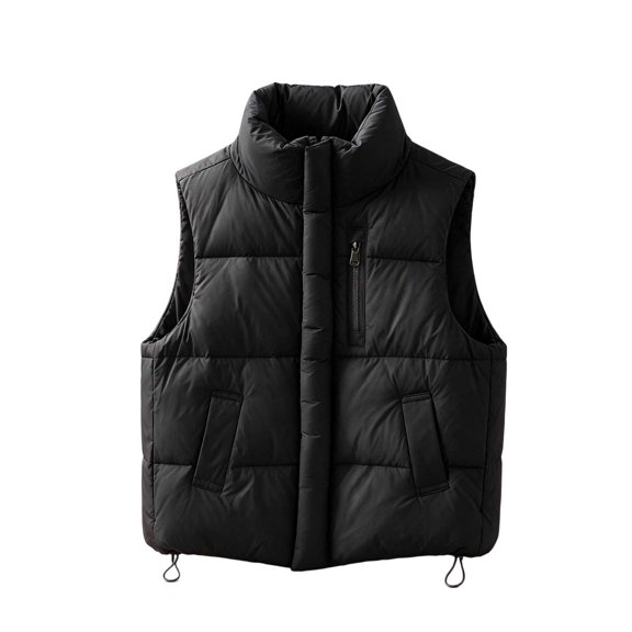 Girls Quilted Sleeveless Vest, Stand Collar Full Zip Padded Jacket, Solid Soft Warm Coat with Pockets, Casual Fall Winter Layer for Kids