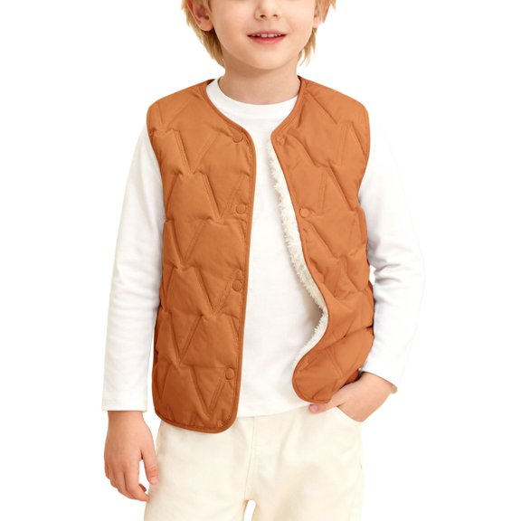 Girls' Quilted Thermal Vest: Lightweight, warmth-retaining sleeveless jacket with comfortable lining, for layering in fall and winter.,170 ,Coffee