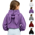 thumbnail image 1 of Girls Rabbit Ears Zip‑Up Hoodie, Kids Solid Color Full Zip Long Sleeve Sweatshirt Outerwear, Cute Casual Hooded Jacket for Autumn Winter School Daily Wear(Purple,15-16 Years), 1 of 5