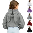 thumbnail image 1 of Girls Rabbit Ears Zip‑Up Hoodie, Kids Solid Color Full Zip Long Sleeve Sweatshirt Outerwear, Cute Casual Hooded Jacket for Autumn Winter School Daily Wear(Grey,5-6 Years), 1 of 6