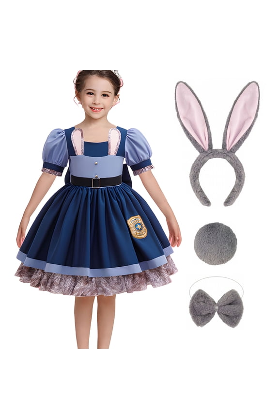 Girls Rabbit Princess Costume Police Officer Uniform Cosplay Dress with Accessories