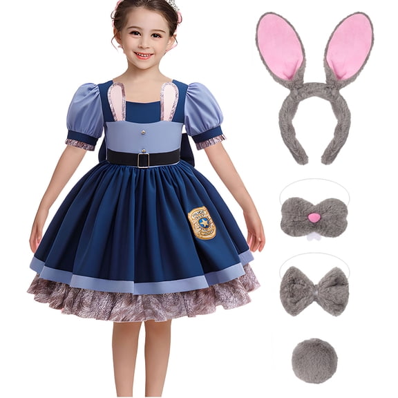 Girls Rabbit Princess Costume Police Officer Uniform Cosplay Dress with Accessories