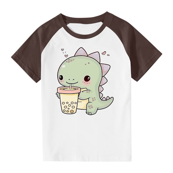 Girls Raglan Graphic Tees Baseball Summer Cute Short Sleeve T-Shirts Loose Fit Round Neck Casual Going Out Tops Brown, 11 Years