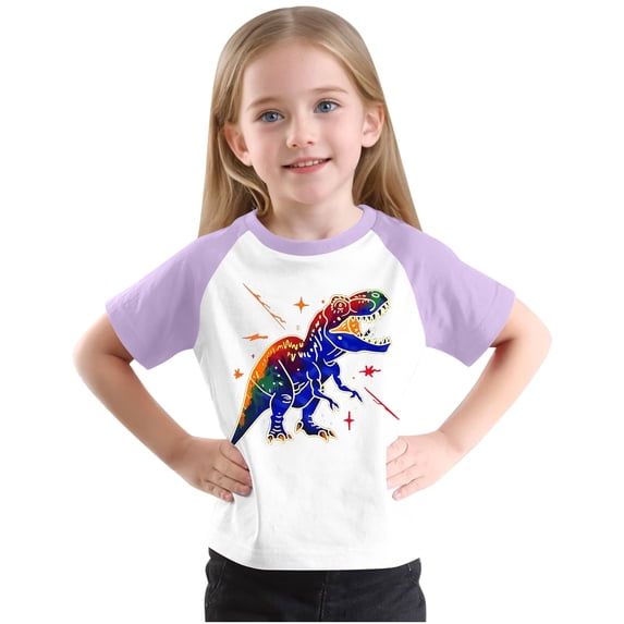 Girls Raglan Graphic Tees Baseball Summer Cute Short Sleeve T-Shirts Loose Fit Round Neck Casual Going Out Tops Purple, 3 Years