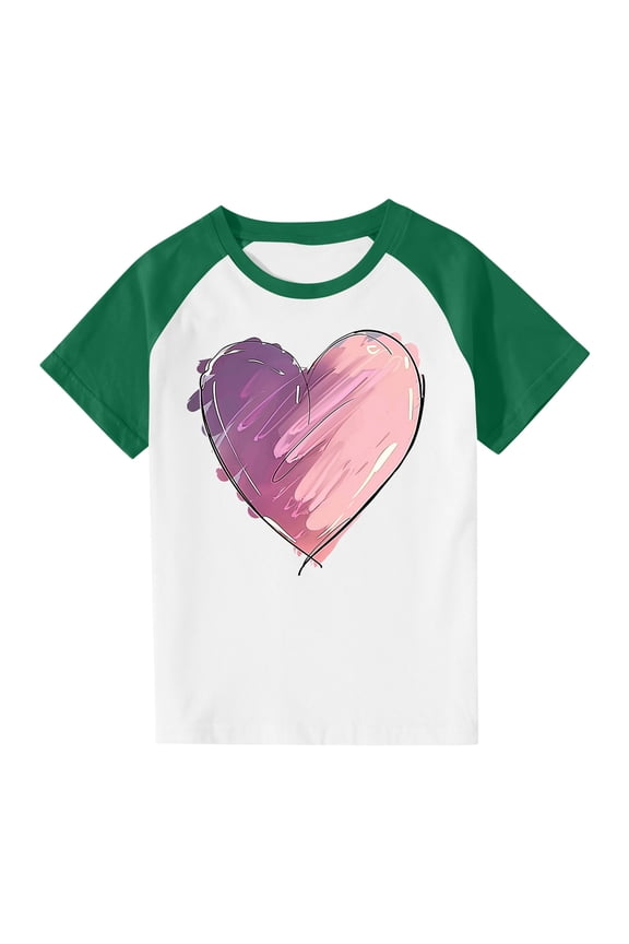Girls Raglan Graphic Tees Size 3-14 Baseball Summer Cute Short Sleeve T-Shirts Loose Fit Round Neck Casual Tops Green, 3 Years