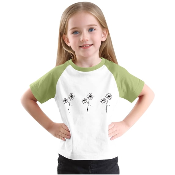 Girls Raglan Graphic Tees Size 3-14 Baseball Summer Cute Short Sleeve T-Shirts Loose Fit Round Neck Casual Tops Mint Green, 5 Years