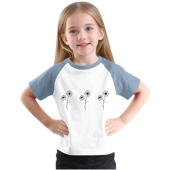 Girls Raglan Graphic Tees Size 3-14 Baseball Summer Cute Short Sleeve T-Shirts Loose Fit Round Neck Casual Tops Navy， 3 Years