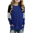 thumbnail image 1 of Girls Raglan Long Sleeve Tops with Pockets Stripes Patchwork Casual Tshirts Spring Fall Winter Clothes 4-14 Years (11 Years, Dark Blue), 1 of 6