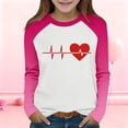 thumbnail image 1 of Girls Raglan Sleeve Shirt Pink White Heartbeat Graphic Soft Stretchy Long Sleeve Top for Girls 4-12 Years,Size 6 T, 1 of 9