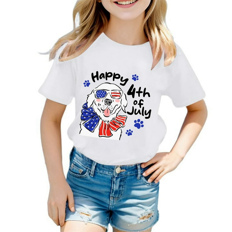 Girls Raiders Top Summer Independence Day Cute Dog Printed Short Sleeved Top Worn Over Walmart