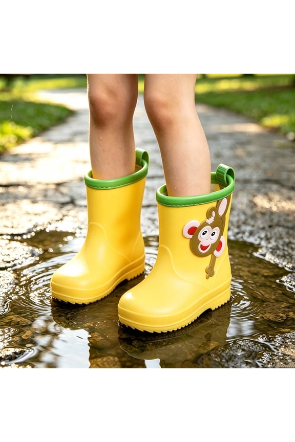 Girls Rain Boots Kids Waterproof Non-Slip Lightweight Pull-On Yellow Monkey,Size 28
