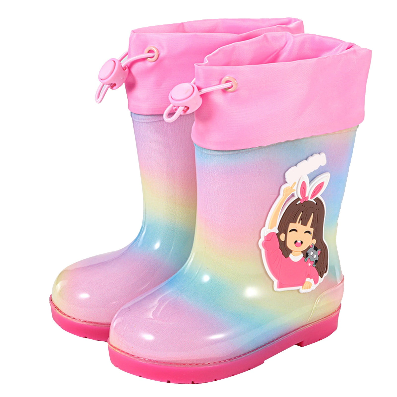 Girls Rain Boots Waterproof Cute Patterns Kids Rubber Boots with Easy on Handles C 7-8 Years