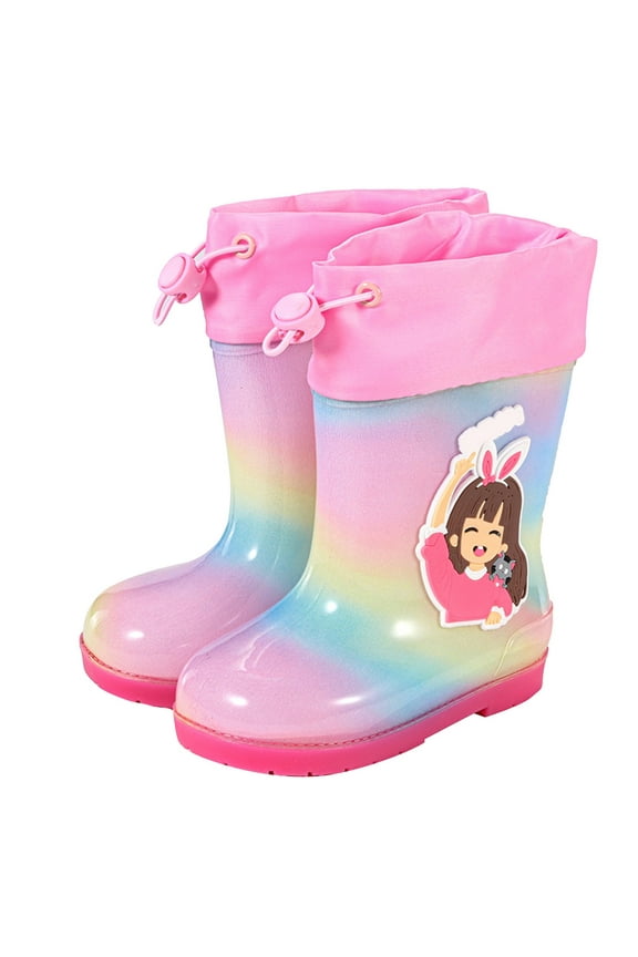 Girls Rain Boots Waterproof Cute Patterns Kids Rubber Boots with Easy on Handles C 7-8 Years
