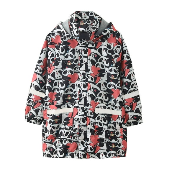 Girls Rain Jacket Cartoon Print Rain Dungarees Windproof Waterproof Outwear Trench Coat Hoodies Clothes 2-11Y Raincoat 10 Years-11 Years