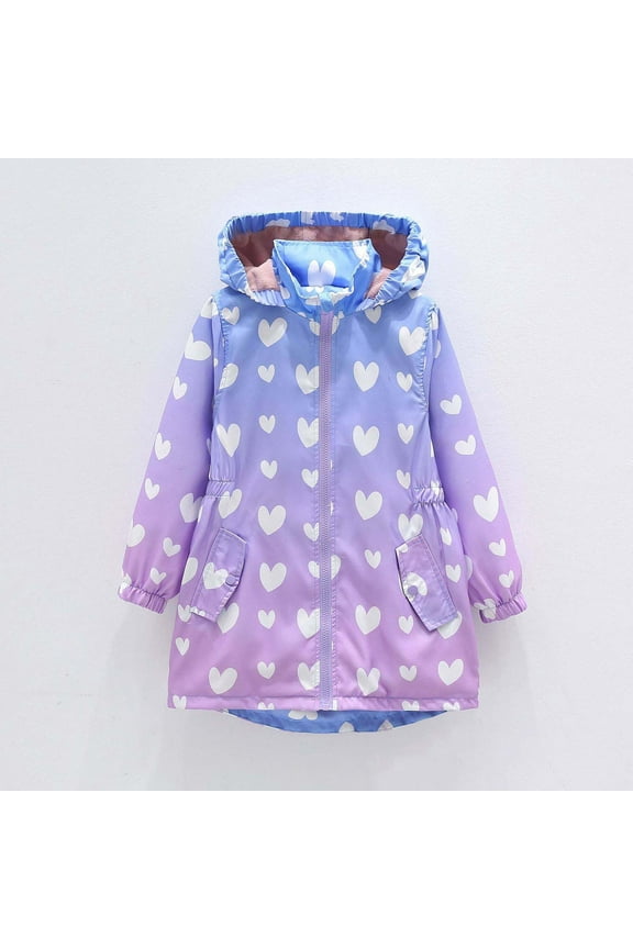 Girls Rain Jacket, Kids Cute Fleece Lined Raincoat Waterproof Zip Stand Collar Winter Warm Outwear Long Coats Purple 4Y