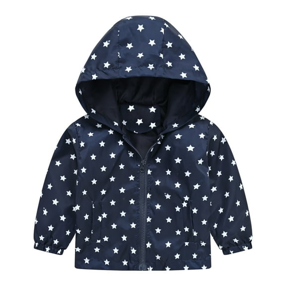 Girls Rain Jacket Toddler Windbreaker Girls Cartoon Prints Zipper Hooded Light Coat Windproof Rain Coats Girls Navy 18 Months-24 Months
