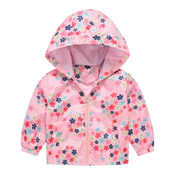 Girls Rain Jacket Toddler Windbreaker Girls Cartoon Prints Zipper Hooded Light Coat Windproof Toddler Rain Coat Pink 12 Months-18 Months