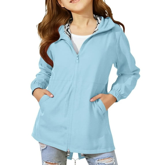 Girls Rain Jacket Waterprooš Lightweight Rain Coat with Hood Striped Lined Raincoats Kids Boys Uniforš¦ Windbreaker Jackets