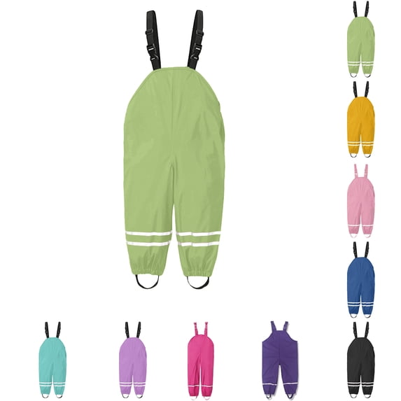 Girls Rain Pants Waterproof Pants Boys Overalls with Adjustable Straps Lightweight Rainwear Outdoor Pants Size 1-8 Years