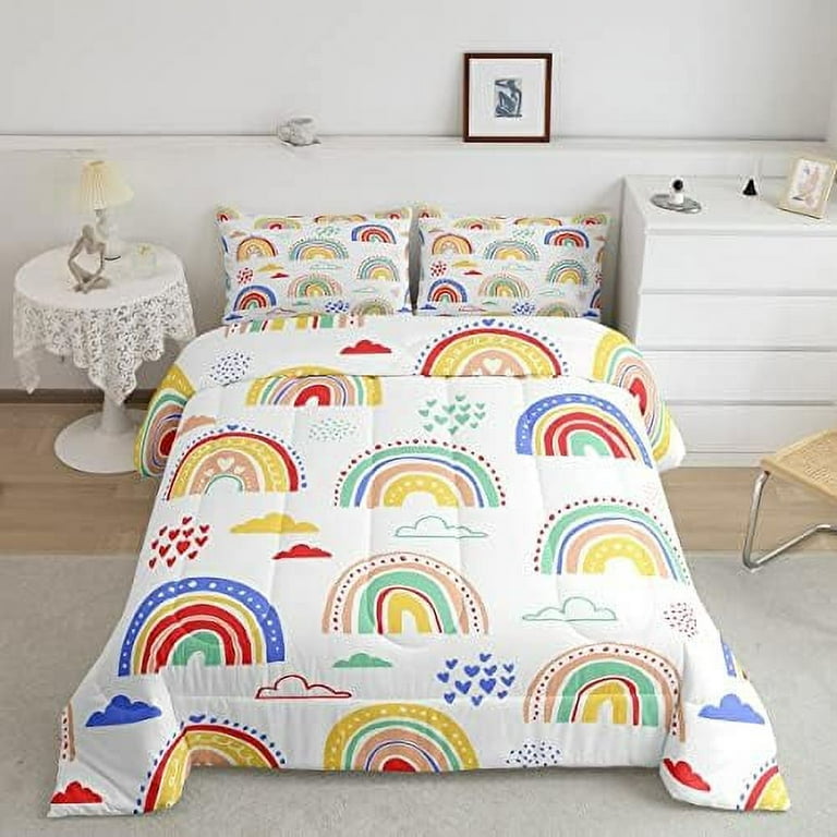 Girls Rainbow Bedding Set Full Size Cloud Stars Boho Rainbow Comforter Set for Kids Boys Toddler Cartoon Reversible Stars Comforter Set Girly for Bedroom Decor Navy Blue with 2 Pillowcas Walmart