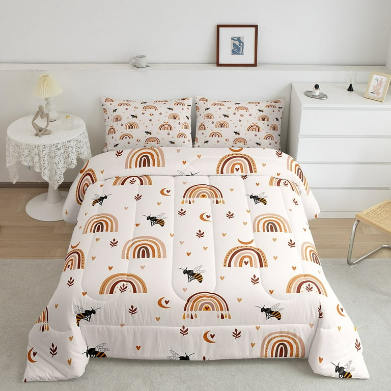 Girls Rainbow Bedding Set Queen Boho Honey Bee Comforter Set Hippie Moon Duvet Insert Bohemian Dreamcatcher Quilt Sets Wild Animal Bedding Comforters Sets Love Heart Print Bedroom Decorative Walmart.c...