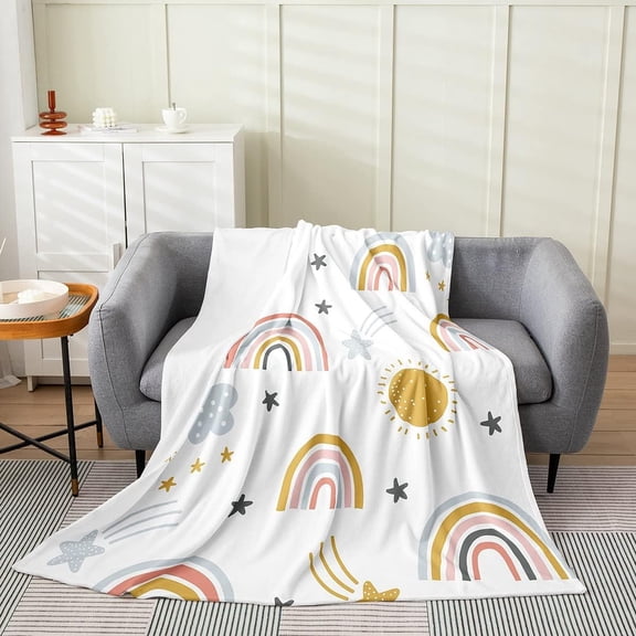 Girls Rainbow Blanket Baby 30x40,Sun and Stars Throw Blanket for Kids Boys Children,Cartoon Style Cloud Fleece Blanket Living Room Decor,Girly Kawaii Colorful Flannel Blanket Lightweight