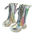 thumbnail image 1 of Girls' Rainbow Boots Glitter Sparkle Boot Mid Calf Cowgirl Boots with and Side Zipper Design Lace Up Cowboy Booties Holiday Party Dress Shoes Lug Sole School Boot Riding Shoes for Little Kid, 1 of 7