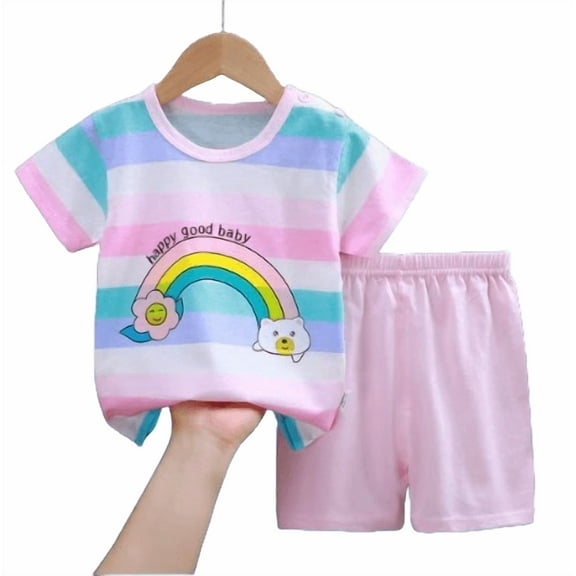 Girls' Rainbow Cotton T-Shirt & Shorts Set - Pink / 18-24 Months