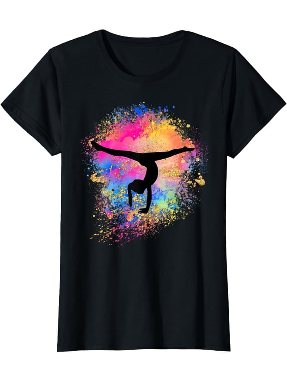 Girls Rainbow Gymnastics Female Gymnast Silhouette HandStand T-Shirt